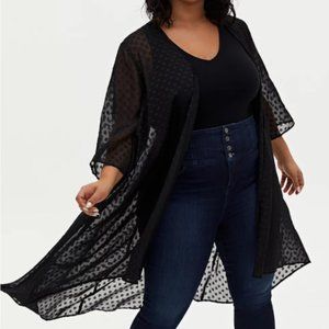Black Heart Clip Dot Chiffon HI-LO Kimono